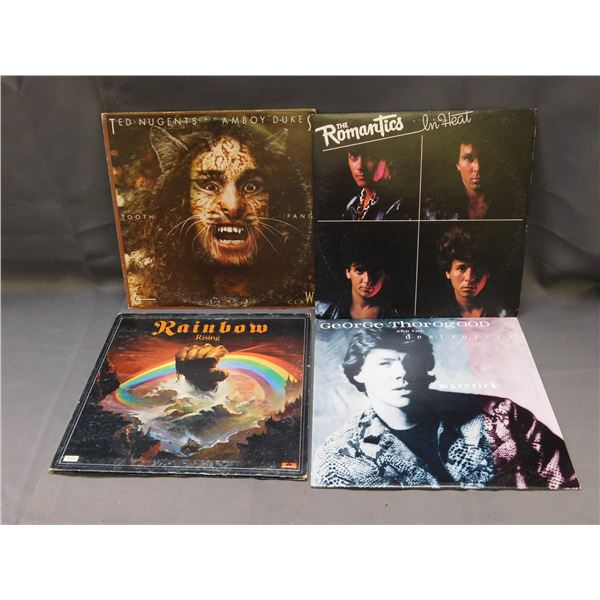 Lot of 4 Records LPs The Romantics, Ted Nugents, George Thorogood, Rainbow Rising
