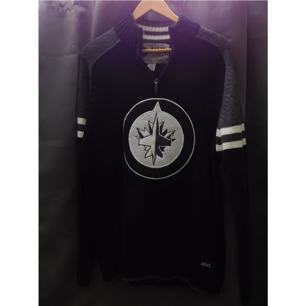 NHL Ilanco Size M Zip Up Vintage Sweater Black and White Winnipeg Jets