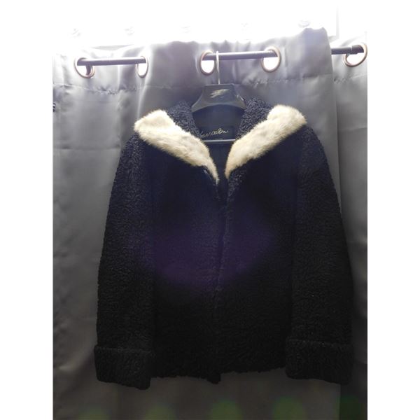 Vintage Fur Saloon Black Wool Jacket with Fur Collar