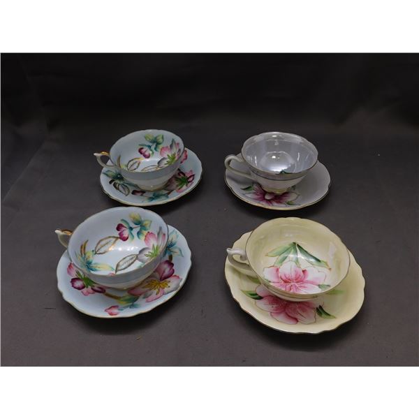 Lot of 4 Japan Shafford Tea Cups and Saucers Pearlescent Iridescent