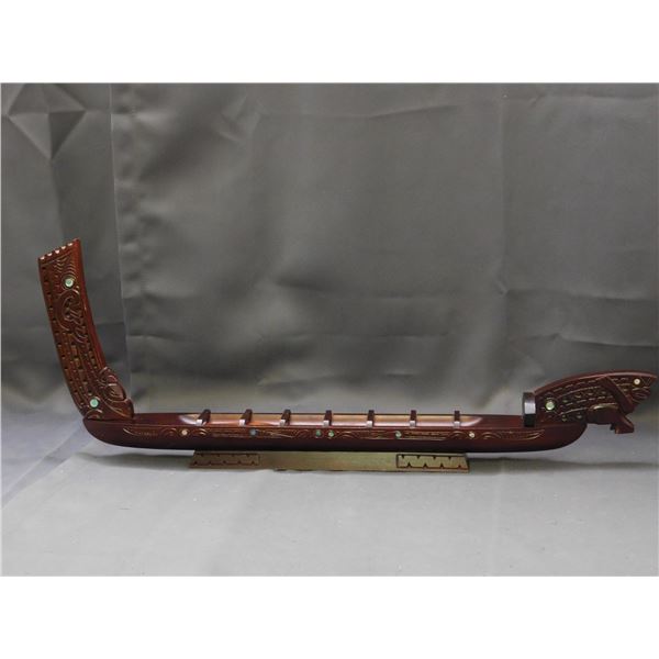 Replica Tribal Folk Hand Carved in New Zealand Boat 27"