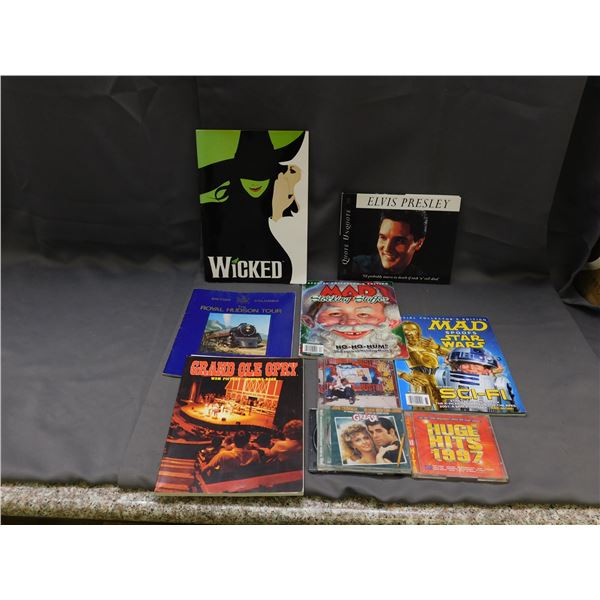 Lot of 9pcs CDs, Elvis Book, Wicked Book, MAD Magazine Star Wars, Xmas, Etc