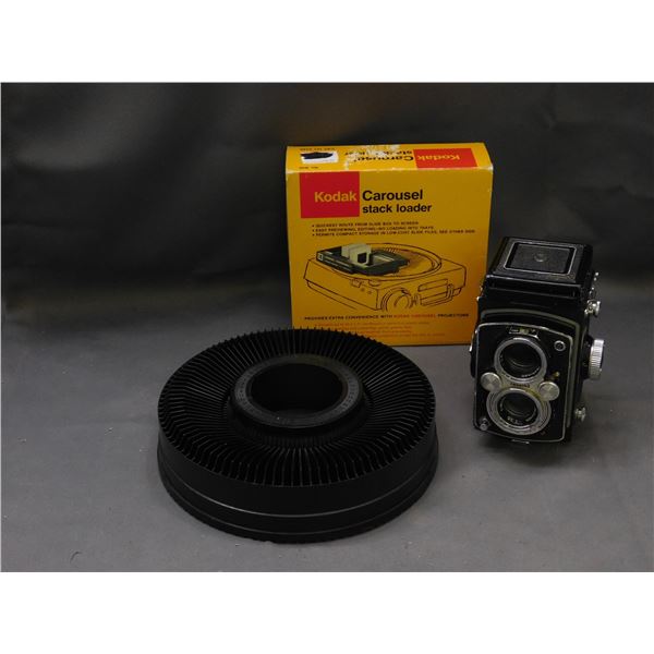 Kodak Slide Carousels 1 w Box and Copal MXV Yashino Camera