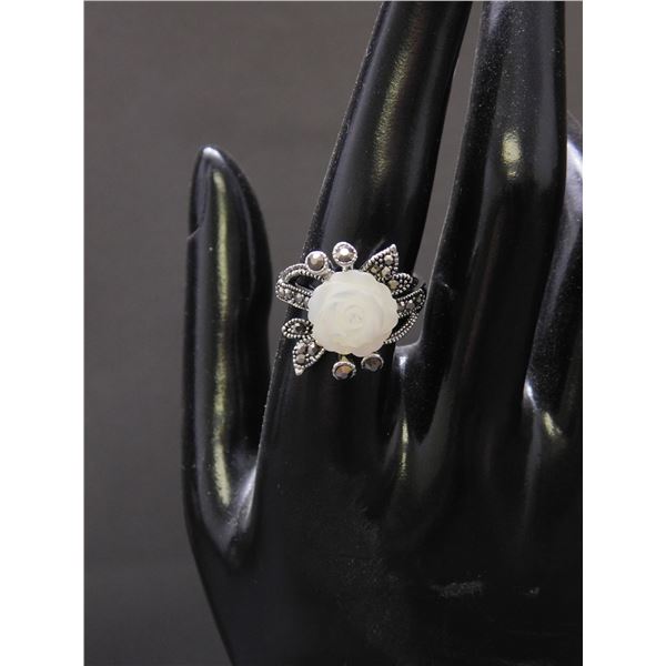 Marked 18KRGP Rolled Gold Plate Ring with White Rose