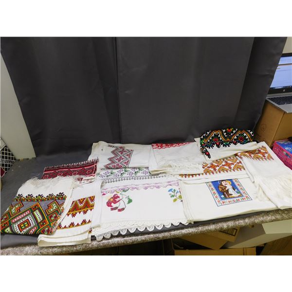 Lot of Tablecloths Linens Lace and Fringe, Traditional Ukrainian Eastern European, Religious