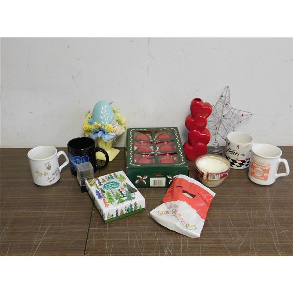 Lot of Assorted Decorations, Christmas, Cards, Ornaments, Mugs