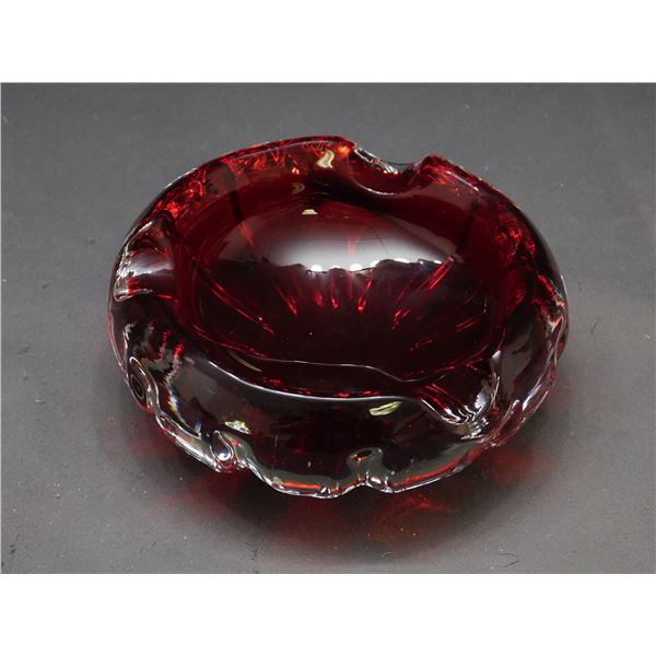 Art Glass Blown Glass Blood Red Ash Tray