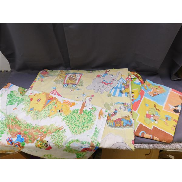 Vintage Bedsheets Disney Fitted Sheet, Dumbo Flat Sheet & Sesame Street Flat Sheet