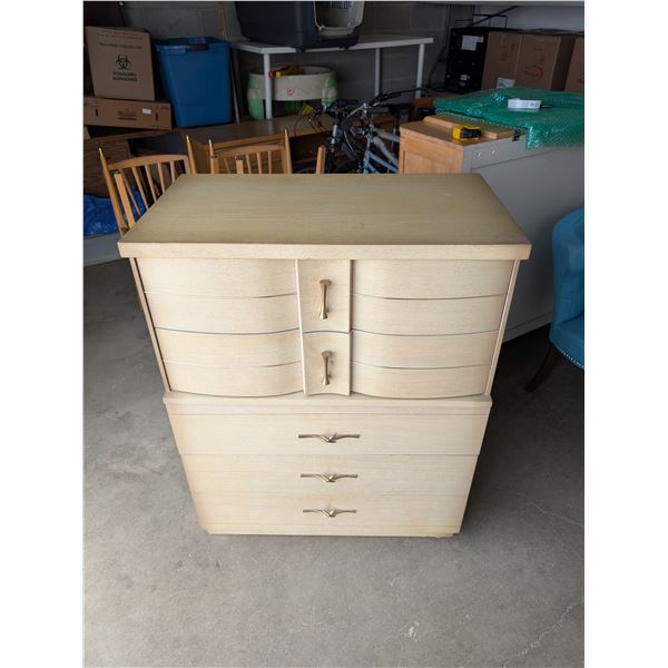 Vintage Mid Century Modern Blonde Wood Highboy Dresser 5 Drawer MCM