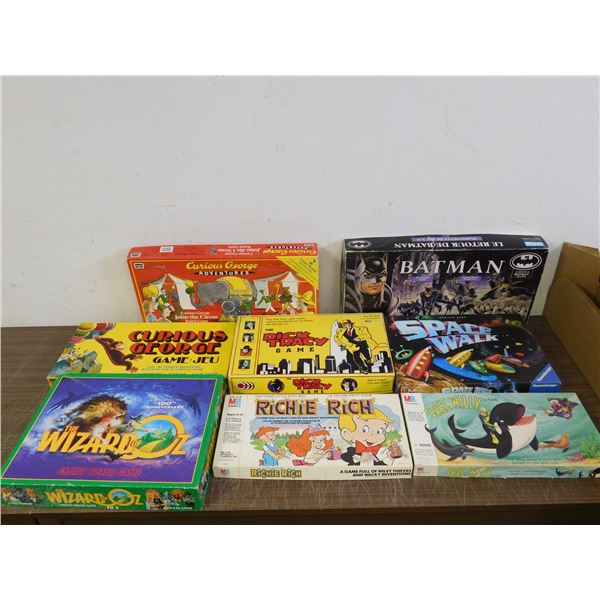 Lot of 8 Tabletop Board Games Pop Culture Wizard  of Oz, Batman, Richie Rich, Free Willy, Dick Tracy