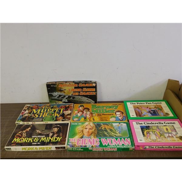 Lot of 7 Tabletop Board Games Pop Culture The Muppet Show, Mork & Mindy, Battlestar Galactica