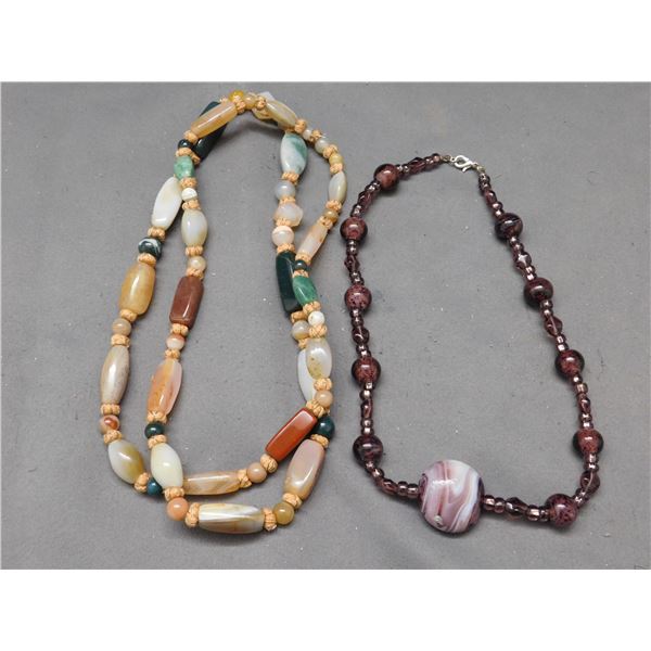 Lot of 2 Stone and Glass Necklaces Agate and Glass