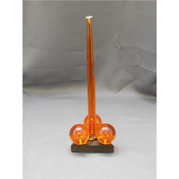 Orange Lucite Ball MCM Taper Candle Holder