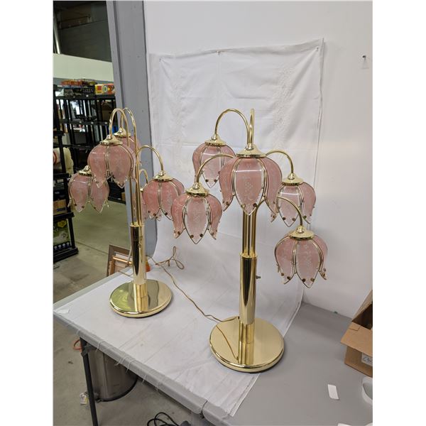Pair of Pink Vintage Hollywood Regency Tulip Waterfall Table Lamps MCM