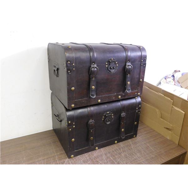2 Small Wooden Trunks Storage Chests 20" Across