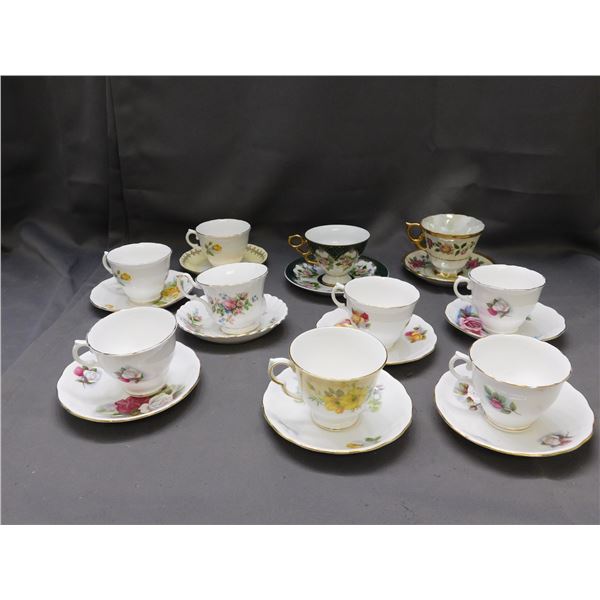 10 Cups and Saucers Royal Albert, Queen Anne, Royal Osborne, Shafford, etc