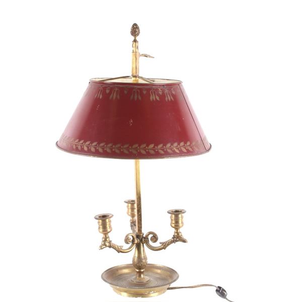 Brass French Empire Style 3 Arm Bouillotte Lamp