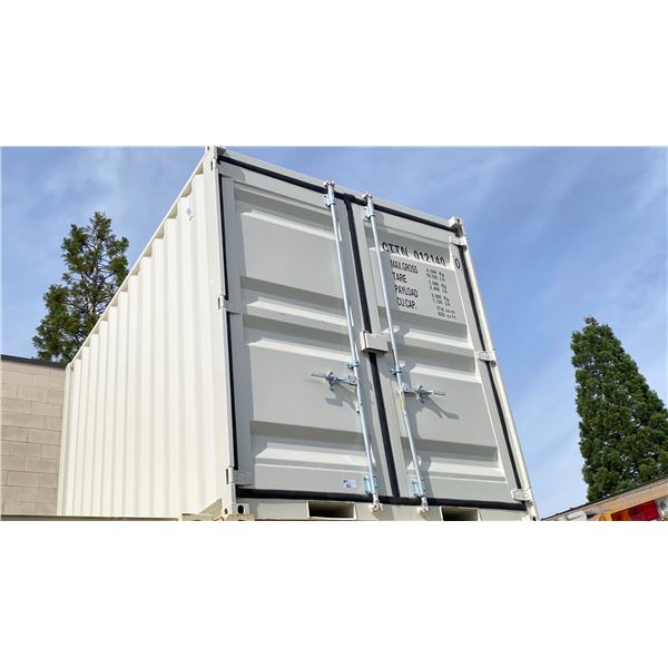 GREY  PORTABLE APPROX 12' OFFICE CONTAINER WITH WINDOW AND LOCKING MAN DOOR