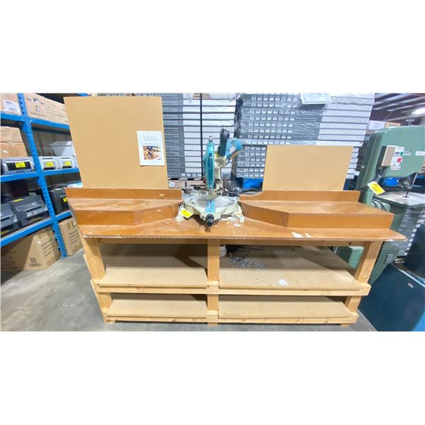 MAKITA LS1013L COMPOUND MITRE SAW WITH APPROX. 9FT X 2.5FT WORK BENCH INCLUDED