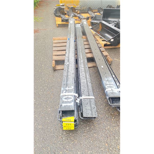 PAIR OF BLACK METAL INDUSTRIAL 10' FORKLIFT FORK EXTENSIONS