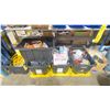 Image 1 : 4 PLACK PLASTIC BINS OF ASSORTED HAND TOOLS, CLEANING SUPPLIES, VENTILATION TUBES, EXTENSION CORDS,