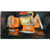 Image 3 : 4 PLACK PLASTIC BINS OF ASSORTED HAND TOOLS, CLEANING SUPPLIES, VENTILATION TUBES, EXTENSION CORDS,