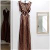 Image 1 : Long Brown Glittery Double Slit Party dress with waist cuts