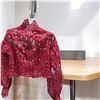 Image 2 : Dark Red Net and Lacy Blouse with full umbrella sleeves Size M