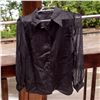 Image 1 : Black satin shirt with glitter lines and net sleeves Size M