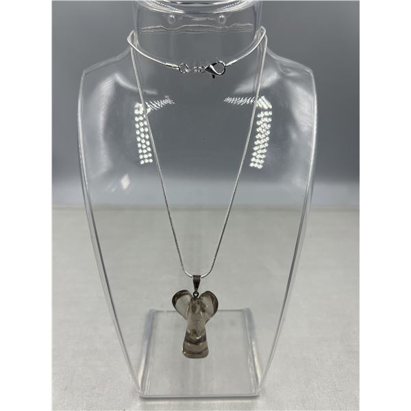 BRAND NEWV S925 SILVER CHAIN WITH SMOKY QUARTZ ANGEL PENDANT