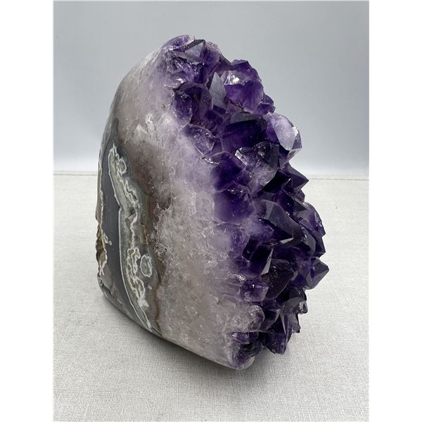 4.5 X3.6 INCH POLISHED AMETHYST GEODE WITH AGATE FORMATION ON SIDES