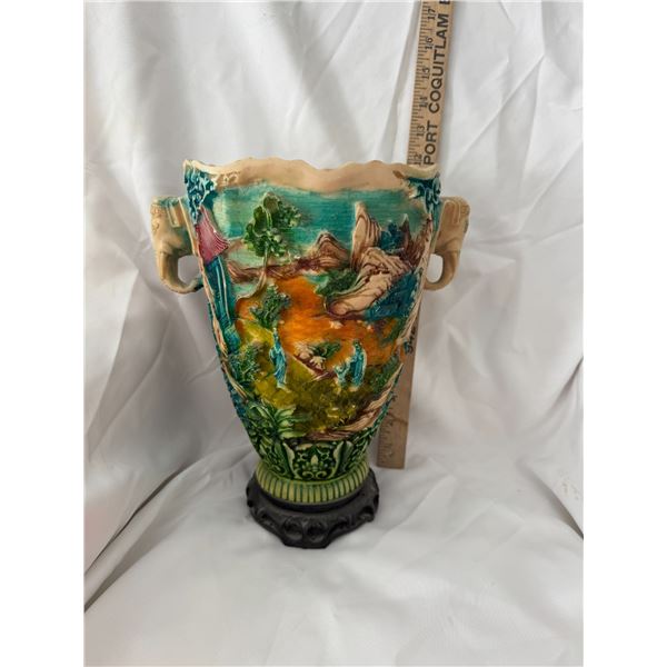 vintage,  resin, Chinese or Oriental-style vase with elephant head handles