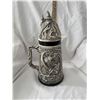 Image 2 : large, detailed beer stein with a lid, featuring a Viking and wizard fantasy theme