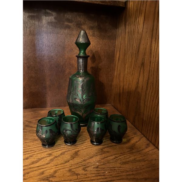 Hand painted decanter and glasses