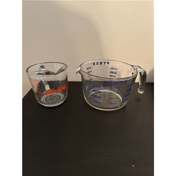 fire king and Pyrex measuring cups glass