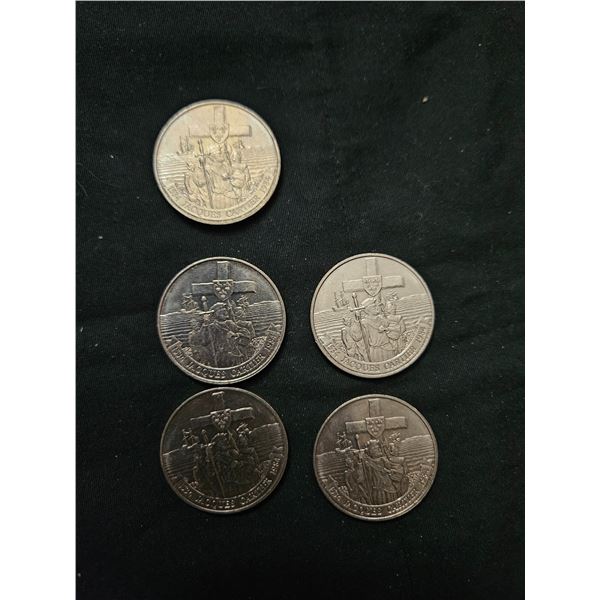 5x Jacques Cartier Canadian Dollar coins