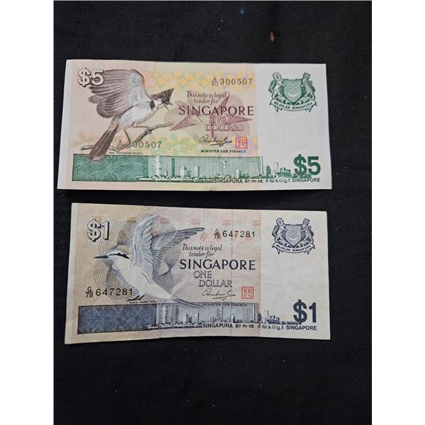 $1 & $5 Singapore bills