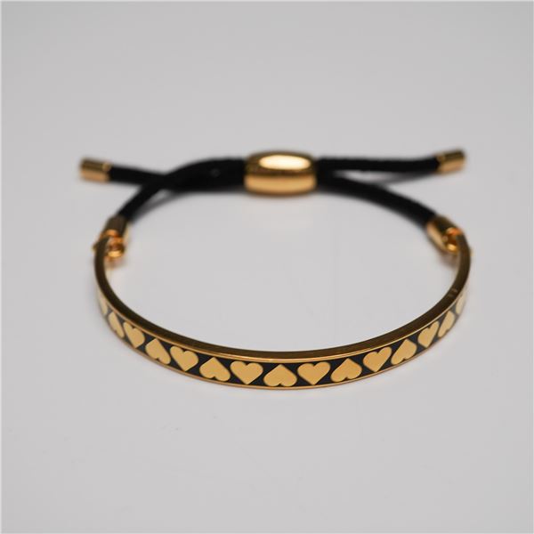 Halcyon Days Enamel & Cord Bracelet, Black & Gold Hearts