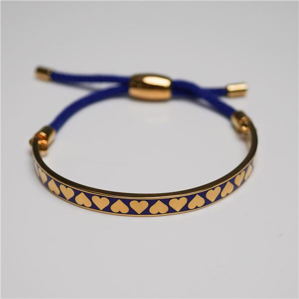 Halcyon Days Enamel & Cord Bracelet, Blue & Gold Hearts