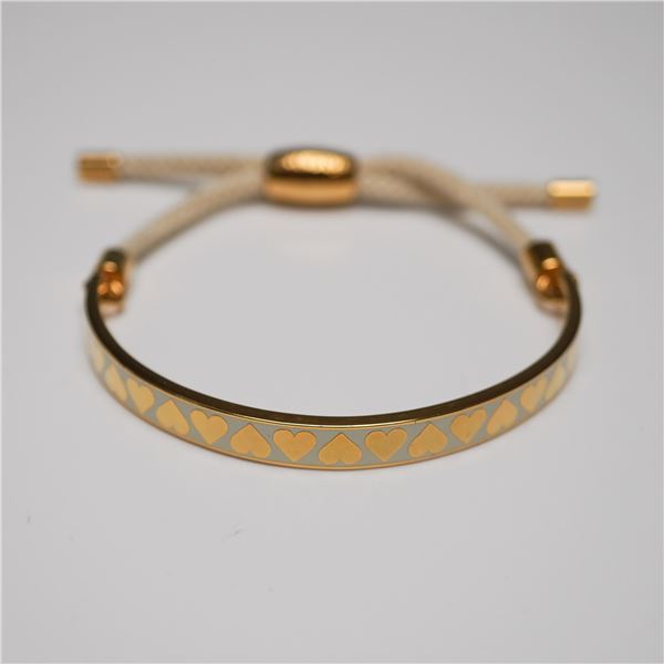Halcyon Days Enamel & Cord Bracelet, Cream & Gold Hearts