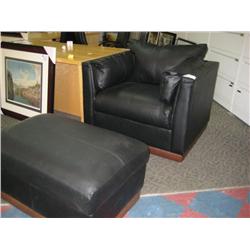 Black Leather Side Chair And Ottoman