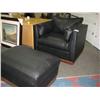 Image 1 : Black Leather Side Chair And Ottoman
