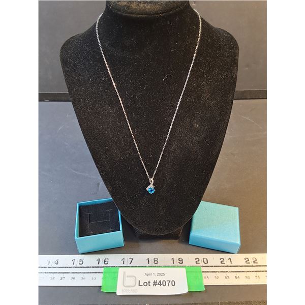 Stering Silver Blue Gem Pendant Necklace