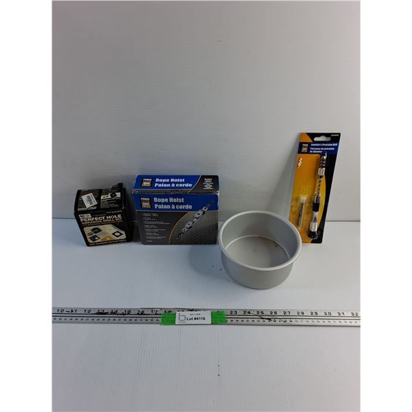 Abrasive Drill Bit, Rope Hoist, Bowl and Jeweler's Precision Drill