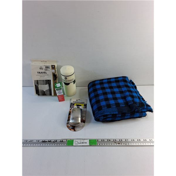 Travel Underwear, Odor Eliminating Bar, Candle, Wound Gel and Blanket