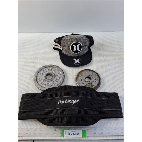 Harbringer Support Belt, 2 1/2lb and 3 lb Weights and a Ballcap (Snapback)