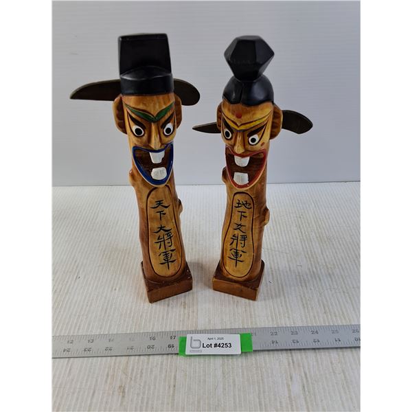 (2) Wooden Totem Type Poles Japanese Theme