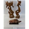 Image 1 : (2) Wooden Carved People and a Wooden Animal