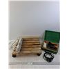 Image 1 : Wood Slat on Rollers (15x5"), Bostich Stapler and Electrical Cord and Power Bar