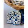 Image 2 : Wicker Basket, Kitchen Mittens, Embroidery Kit and Table Cloth